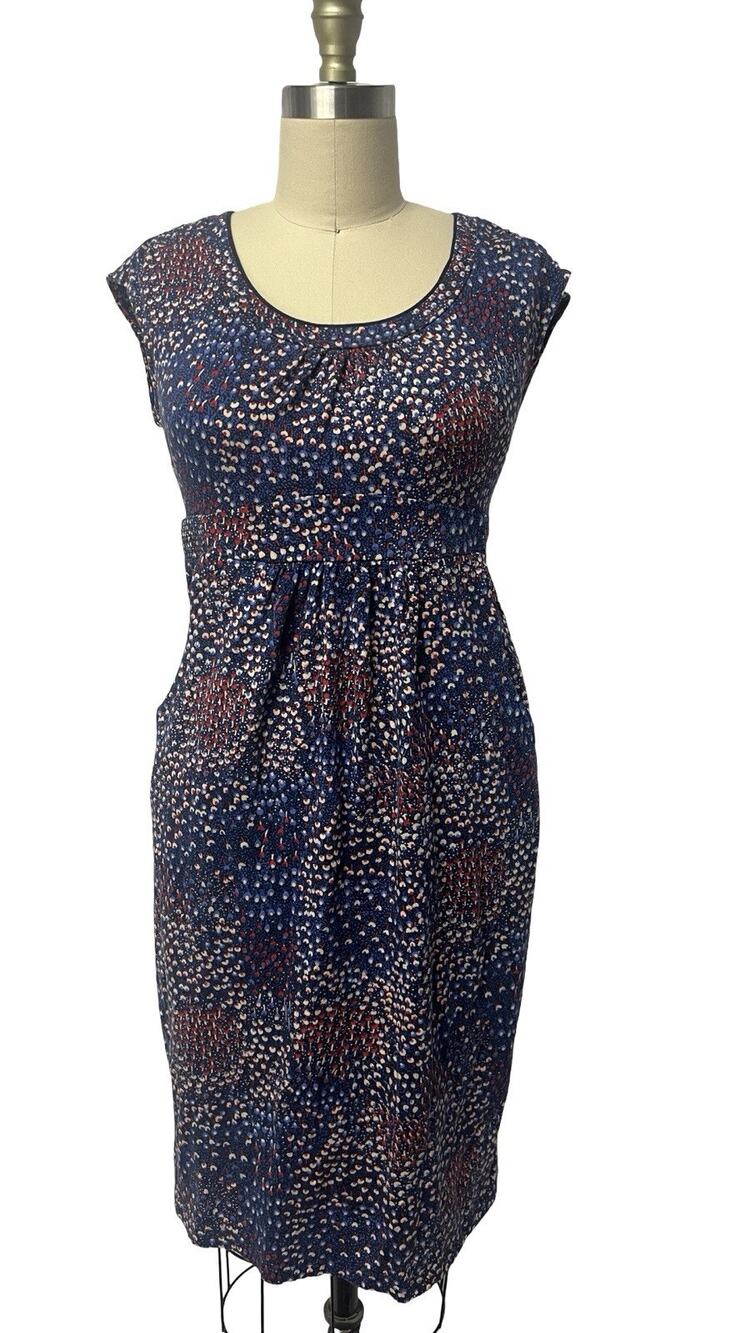 Boden Margot Dress Women’s Pockets Cap Sleeve Peacock Patterned Jersey Sz 6 L